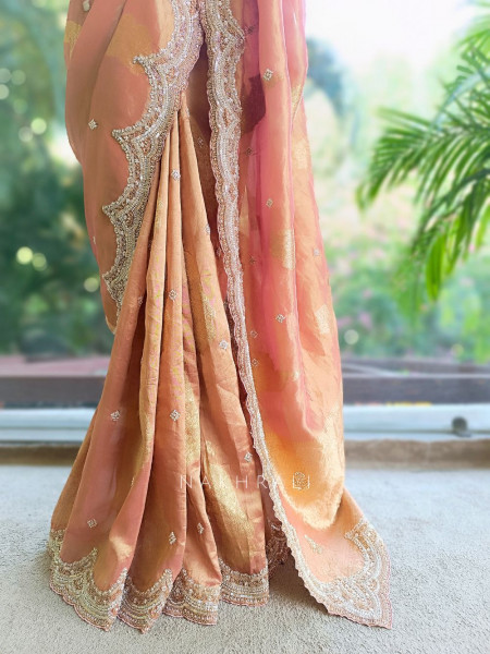 Surahi Onion Pink Zari Weaved Saree with Sequin Border