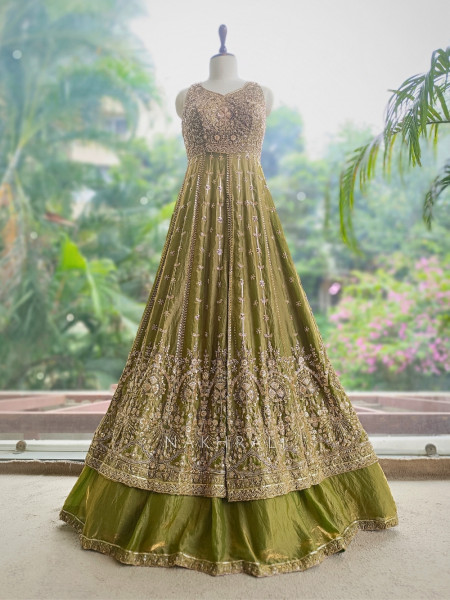 Kanchanrekha Green Achkan Lehenga With Detailed Embroidery