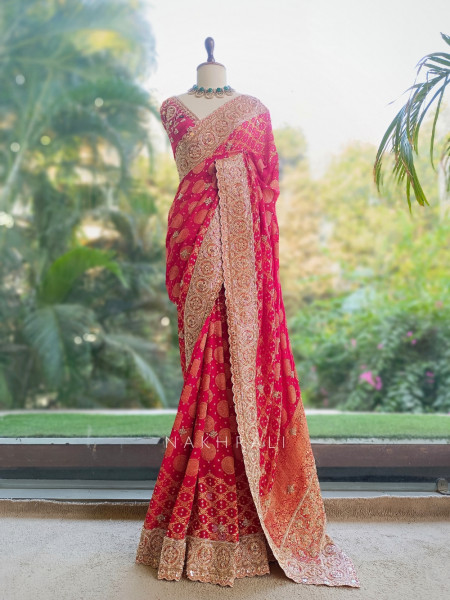 Gazal Red Red Georgette Silk Saree with Bandhani Print