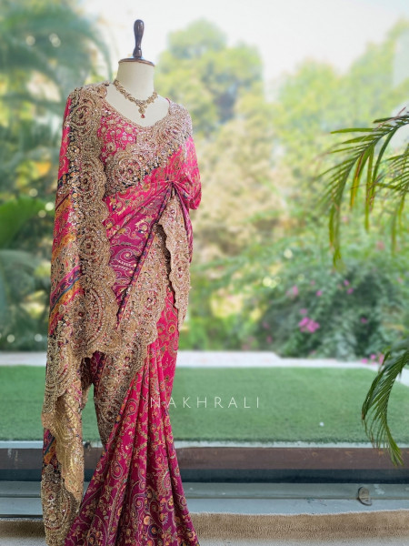 Sitara-e-Dusk Magenta Apple-Cut Black Blouse Saree Set
