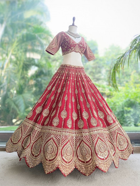 Shahi Dori Maroon aw Silk & Sheer Net Bridal Lehenga