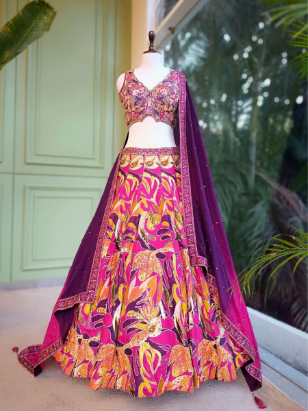 Zarina Magenta Silk Blend Lehenga Set with Sequin & Cut Dana Work