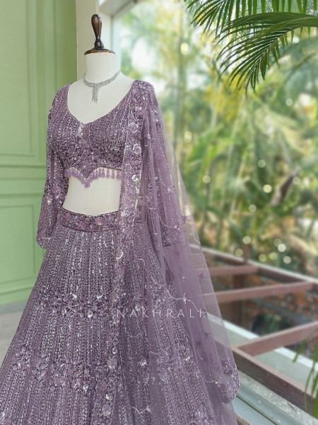 Lavika Purple Net Lehenga Set with Detailed Sequin Work