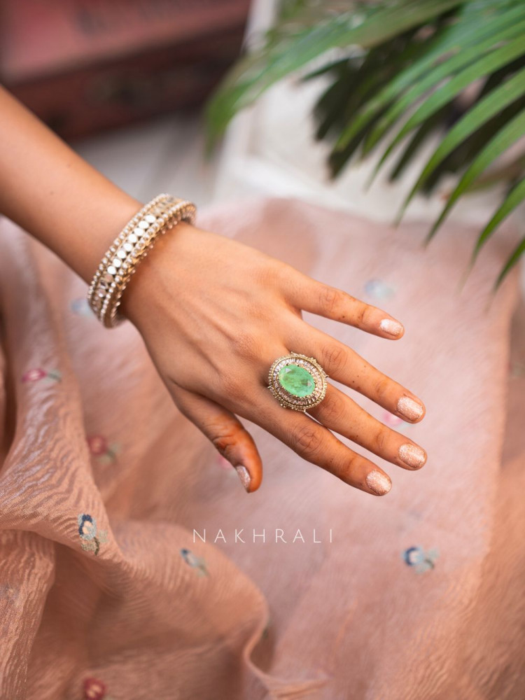 Image of Regal Green Gemstone Adjustable Ring