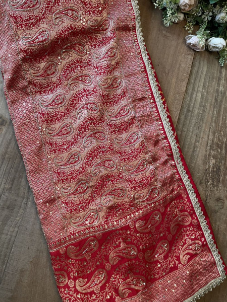 Bhavika Red Bandhani Saree with Zari Weave