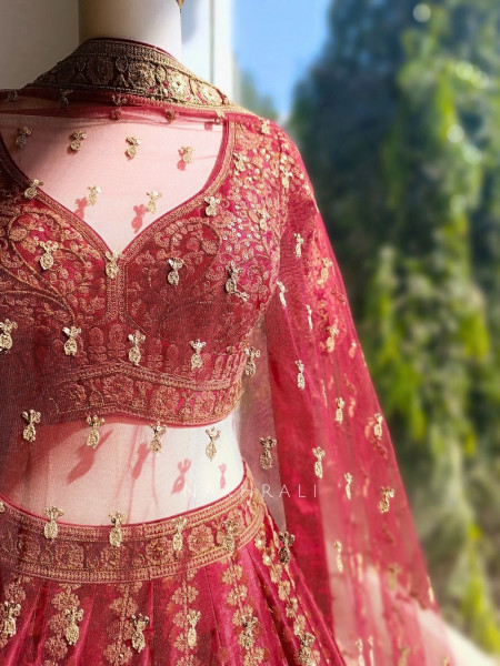 Rivaya Maroon Bridal Lehenga with Zari Sequin and Gota Work