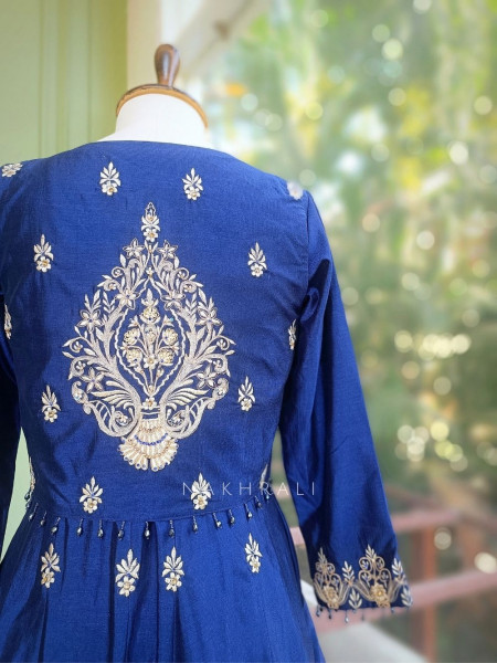 Nevria Blue Anarkali Set with Embroidered Crop Jacket & Stone Work