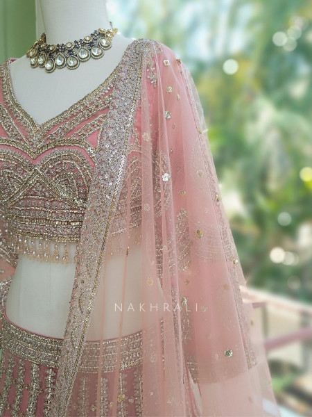 Rheya Pink Bridal Lehenga with Zari and Sequin Work