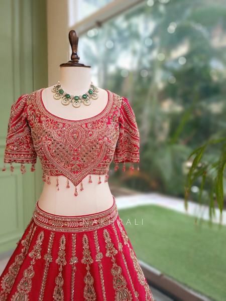 Kritisha Red Raw Silk & Soft Net Bridal Lehenga