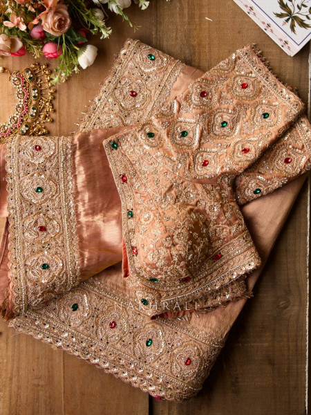 Bloomcrest Peach Embellished Saree with Readymade Blouse
