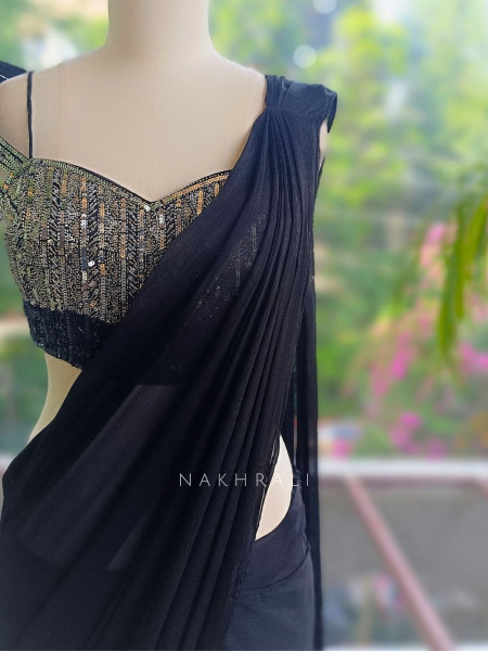 Nebula Black  Pre-Draped Saree with Corset Blouse