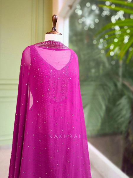 Noorani Wine Embroidered Anarkali Suit Set with Palazzo