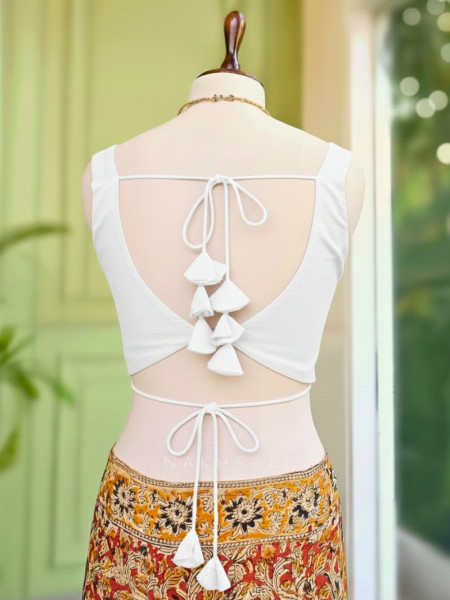 Malika White Blouse with Petal Tie-Back Detail