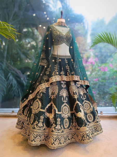 Emerine Green Silk Lehenga with Zari Sequin Work