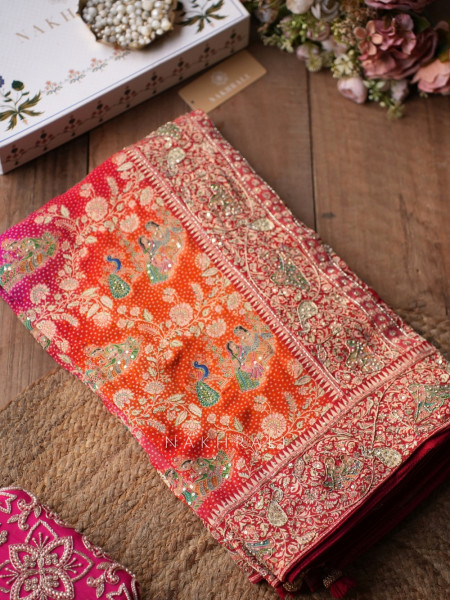 Rangraas Orange Pure Gajji Silk Saree with Running Blouse Piece