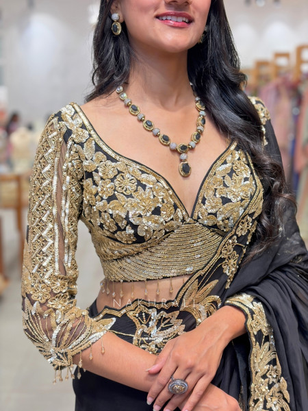 Vespera Black Gilded Illusion Saree
