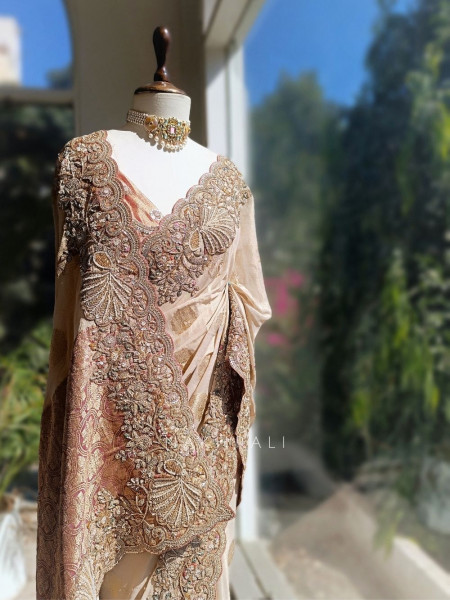 Vaanya Beige Saree with Zardozi Work
