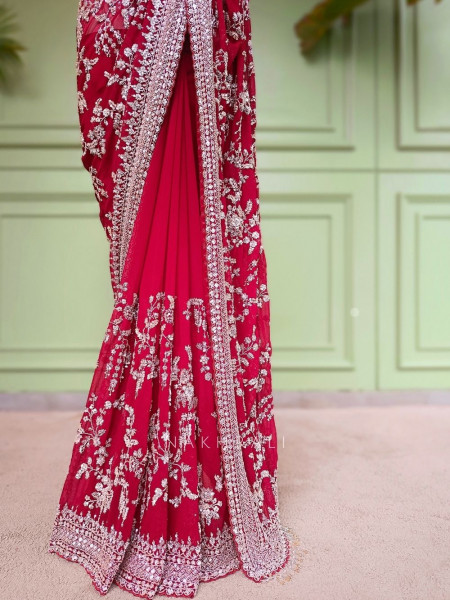 Ketaki Maroon Saree Zardosi Jaal Work