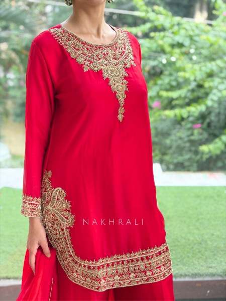 Noor-e-Kanti  Red Chanderi Silk Suit Set