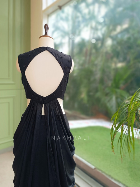 Noirielle Black Indo-Western Crop Top & Skirt Set