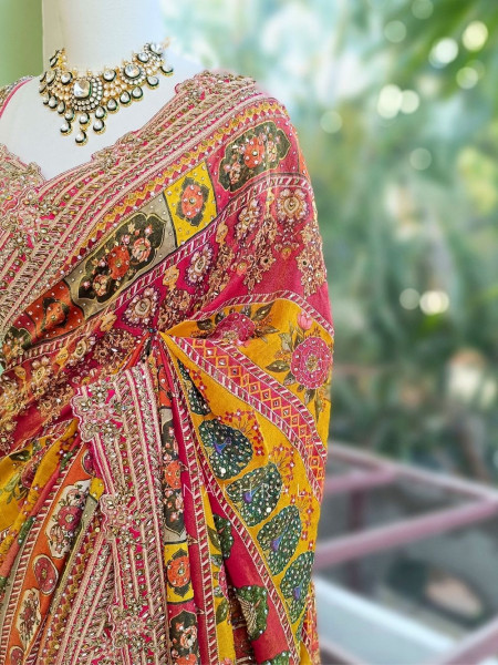 Vidhu Multicolor Saree with Mirror Stone Embroidery