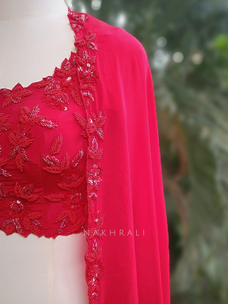 Myra Red Crop Top Skirt with Cape