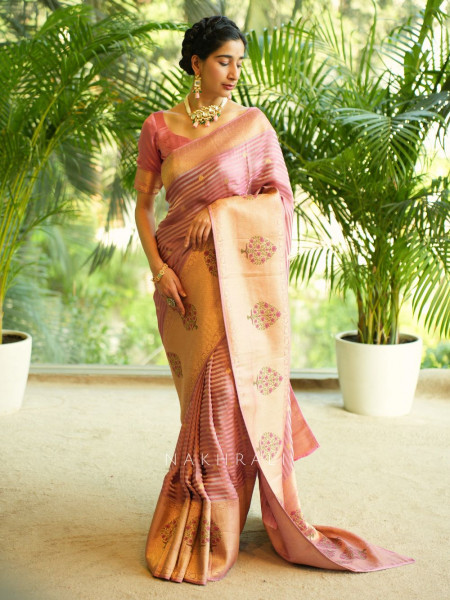Onion Pink Modal Silk Saree with Nature Brocade Work