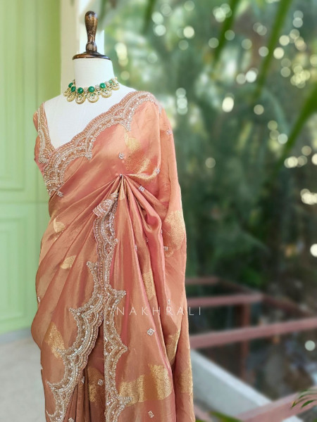 Surahi Onion Pink Zari Weaved Saree with Sequin Border