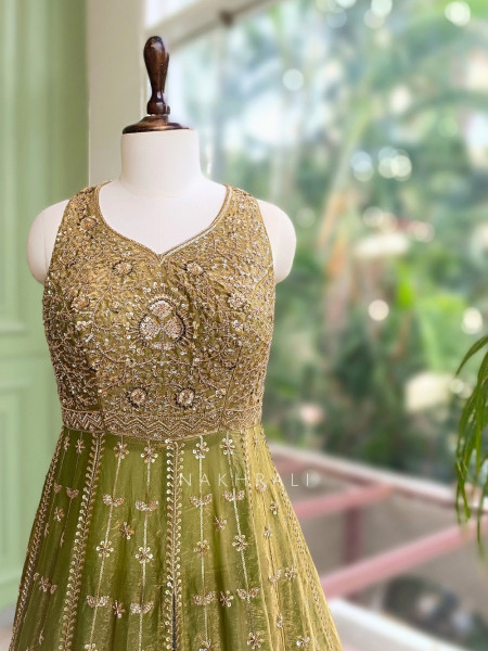 Kanchanrekha Green Achkan Lehenga With Detailed Embroidery