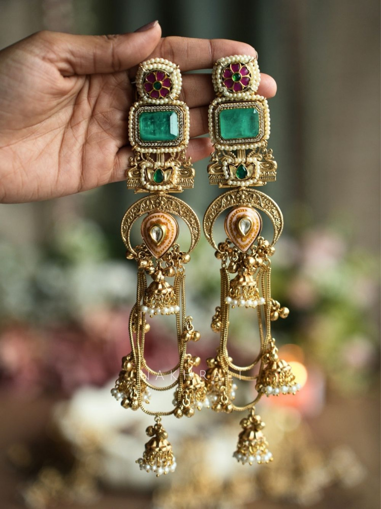 Image of Alora Green Stone Long Kashmiri Earring