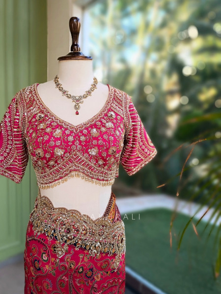 Sitara-e-Dusk Magenta Apple-Cut Black Blouse Saree Set
