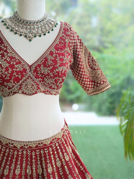 Shahi Dori Maroon aw Silk & Sheer Net Bridal Lehenga