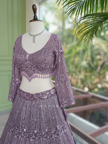 Lavika Purple Net Lehenga Set with Detailed Sequin Work