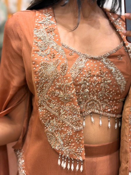 Copper Brown Three-Piece Indo-Western Co-ord Set