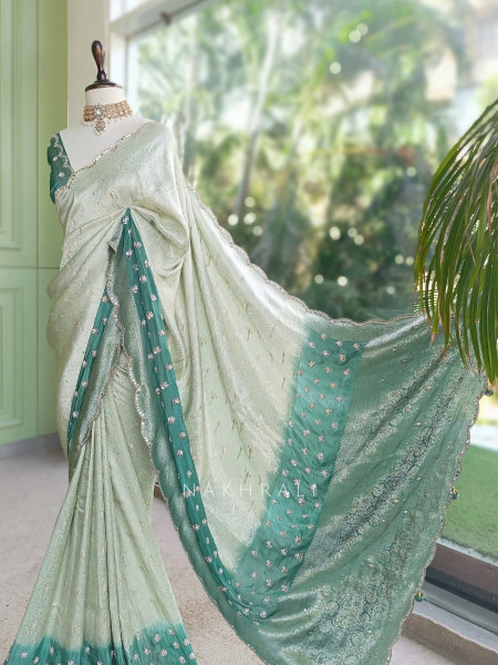 Haritprabha Sage Green Georgette Katan Silk Saree with Running Blouse