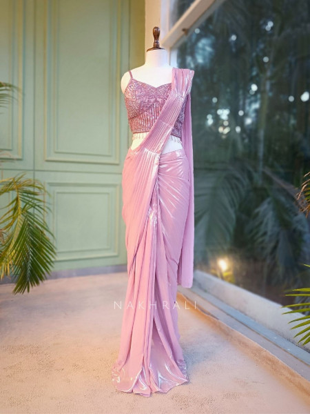 Luniva Pink Sequin Cut Dana Drape Saree