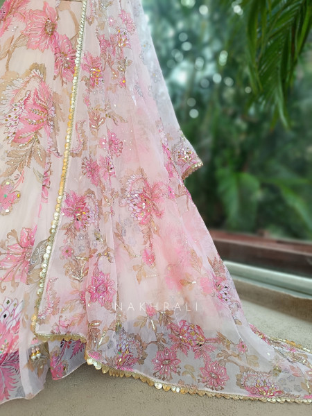 Petalique Pastel Pink Organza Silk Lehenga Set
