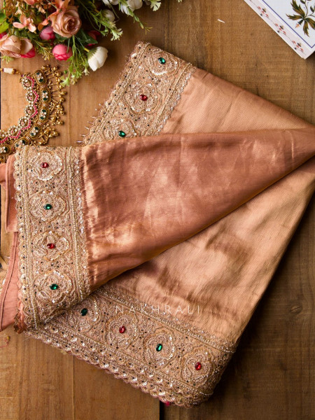 Bloomcrest Peach Embellished Saree with Readymade Blouse