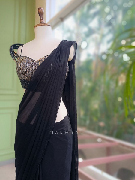 Nebula Black  Pre-Draped Saree with Corset Blouse