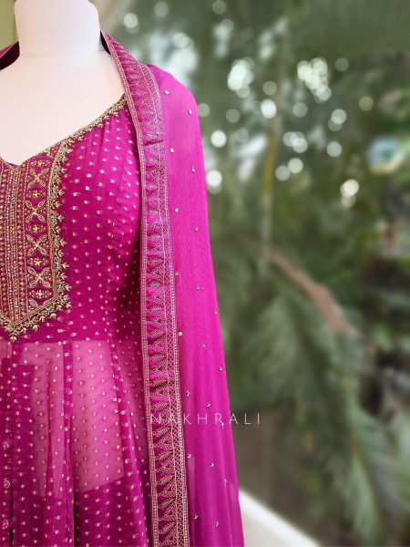 Noorani Wine Embroidered Anarkali Suit Set with Palazzo