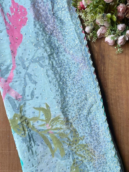 Pastel Prism Sky Blue Saree With Abstract Sequin Scallop Work