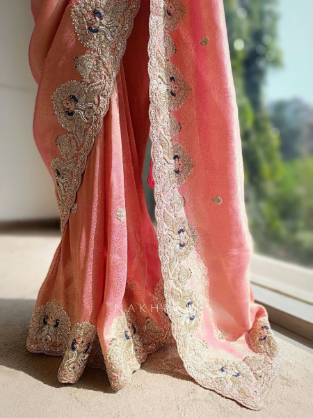 Sunheri  Pink Saree with Zari Sequin Border