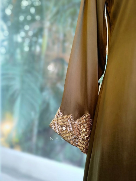 Olive Aura Indo-Western Set with Cut Dana & Beads Work