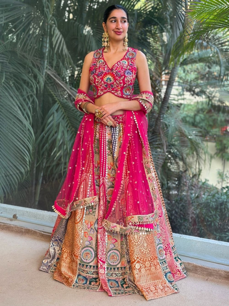 Image of Kaira Multicolor Lehenga Set with Embroidered Blouse and Net Dupatta