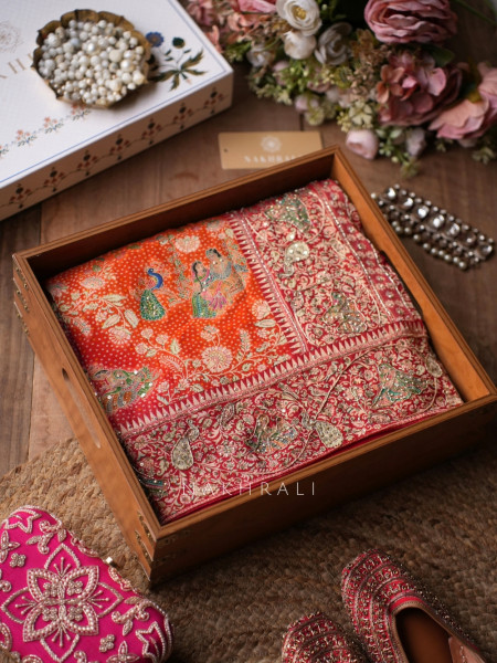 Rangraas Orange Pure Gajji Silk Saree with Running Blouse Piece