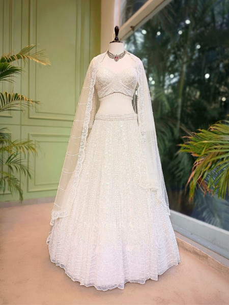 Divyana White Lehenga Set with Sequin Cut Dana Work