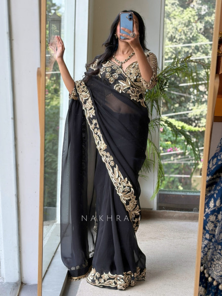Vespera Black Gilded Illusion Saree