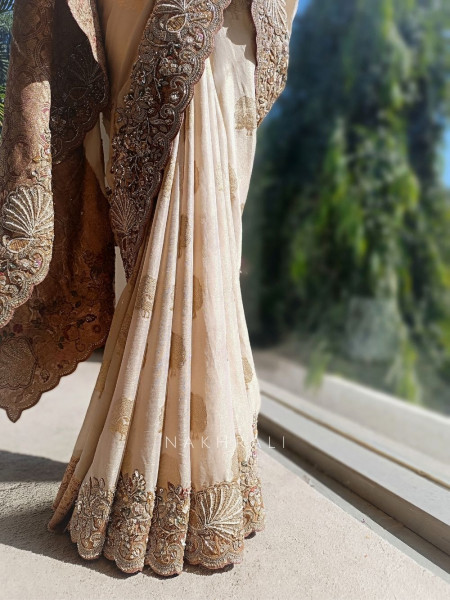Vaanya Beige Saree with Zardozi Work