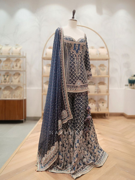 Kiyana Grey Tissue Kurta Palazzo Set with Banarasi Dupatta