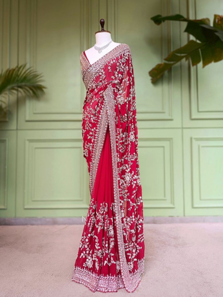 Ketaki Maroon Saree Zardosi Jaal Work